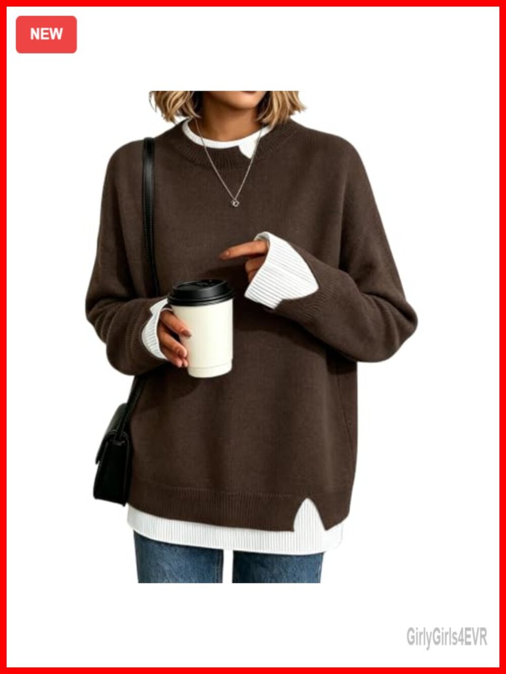 Oversized Long Sleeve Knit Pullover Sweater Crew Neck Loose Fit Cozy